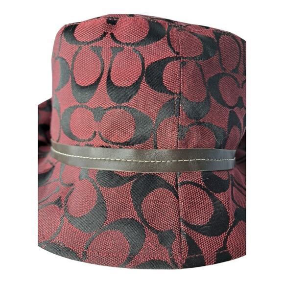 COACH Burgundy Bucket Hat Monogram Embellished Designer Unisex Accessories - Picture 8 of 11